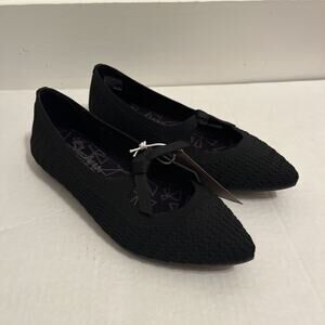 Skechers Cleo Point Washable Recycled Knit Flats Nostalgic Days Black Size 6